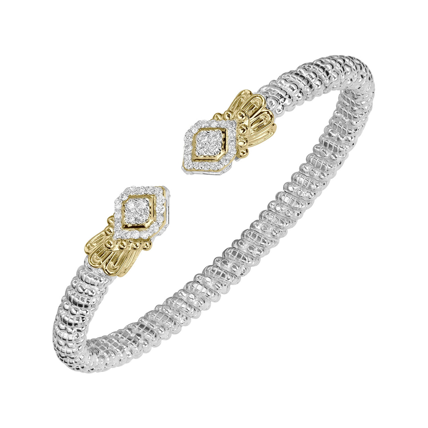 Vahan Sterling Silver Yellow Gold Moiré Beaded® Bangle Bracelet with Diamond – 23601D04