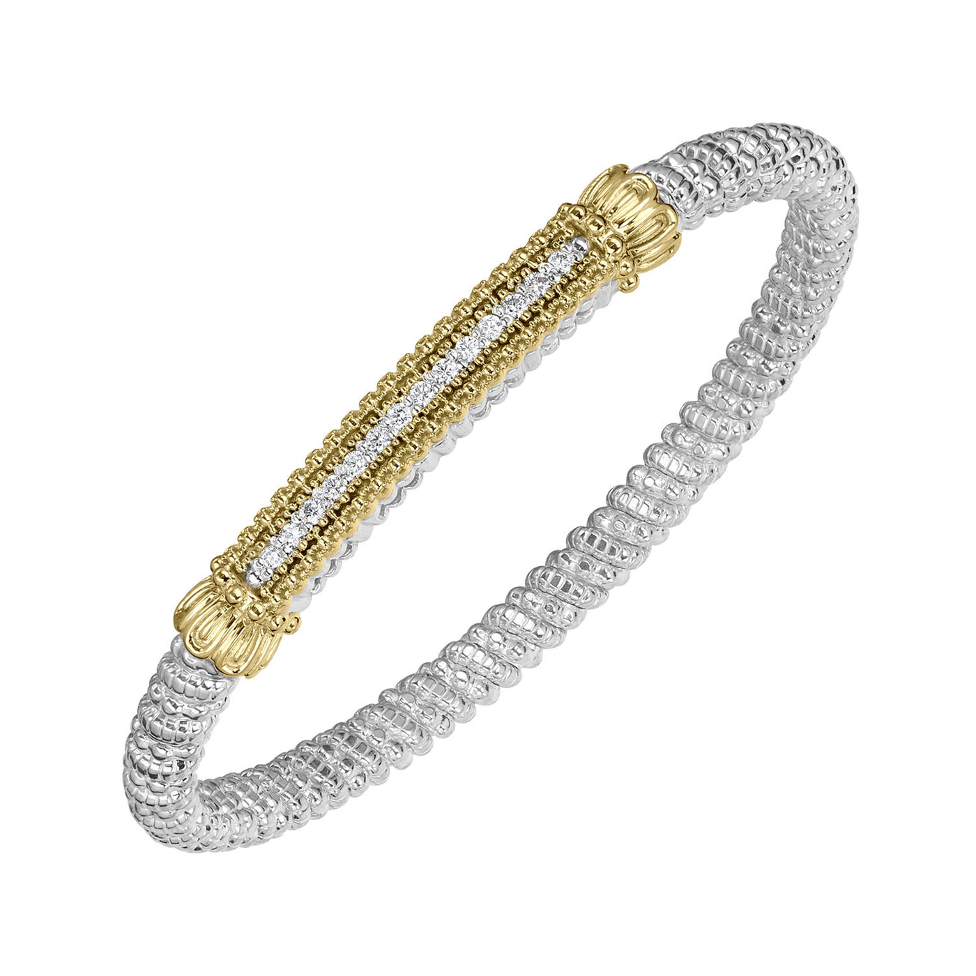 Vahan Sterling Silver Yellow Gold Moiré Beaded® Bangle Bracelet with Diamond – 23570D04