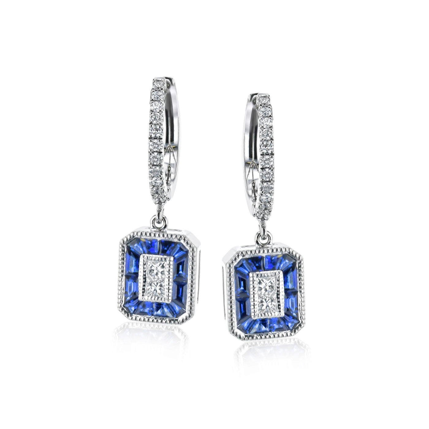 Simon G 18k White Gold Diamond and Sapphire Rectangular Drop Earrings – LE4569