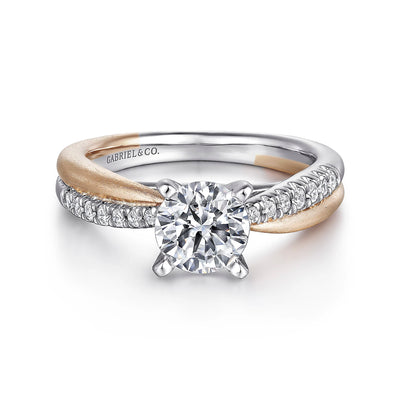 Gabriel & Co. 14k White & Rose Gold Round Cross Over Diamond Semi-Mount Engagement Ring – ER10300T44JJ