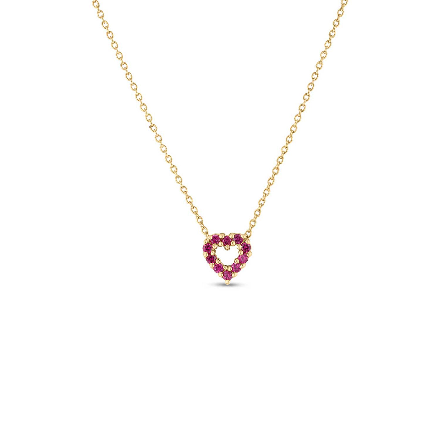 Roberto Coin 18k White Gold Tiny Treasures Diamond and Rubies Open Heart Pendant Necklace – 000634AWCHXPS