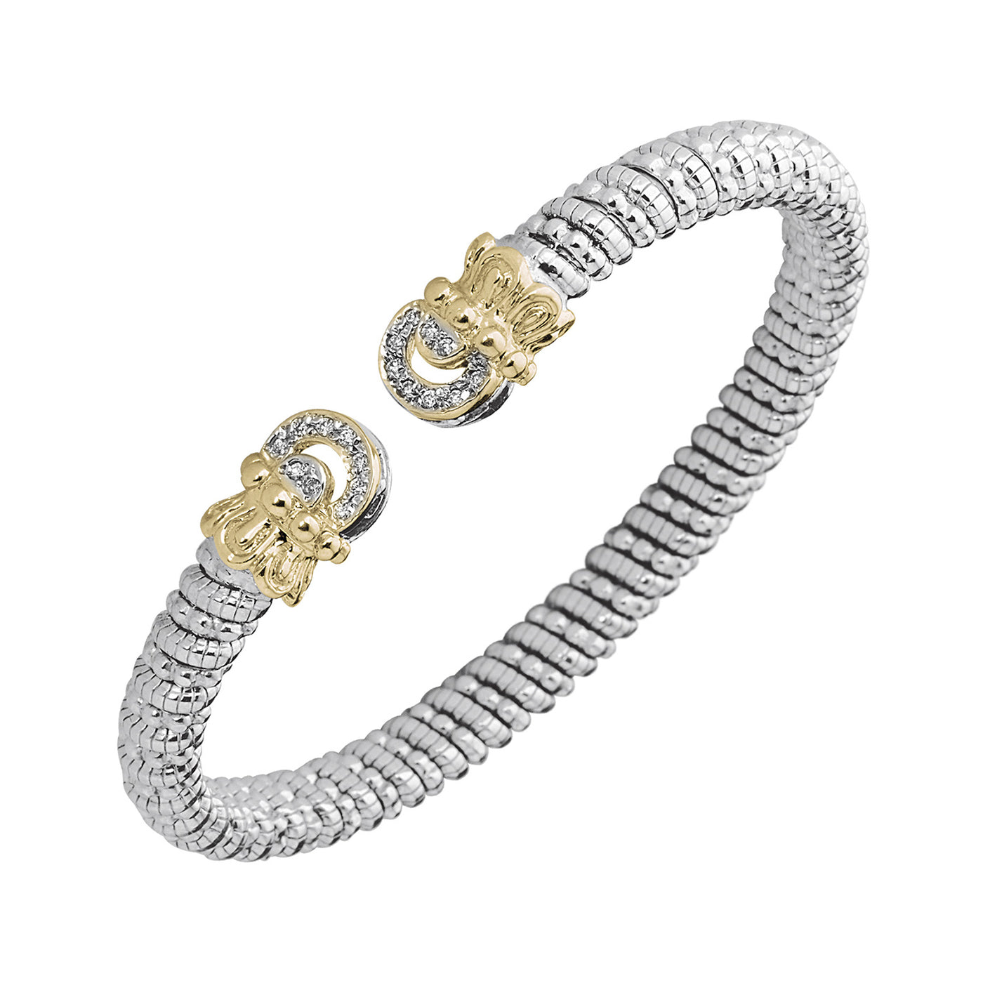 Vahan Sterling Silver and 14k Yellow Gold Moiré Beaded® Cuff Bracelet with Diamonds – 22073D06