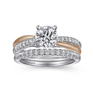 Gabriel & Co. 14k White & Rose Gold Round Cross Over Diamond Semi-Mount Engagement Ring – ER10300T44JJ