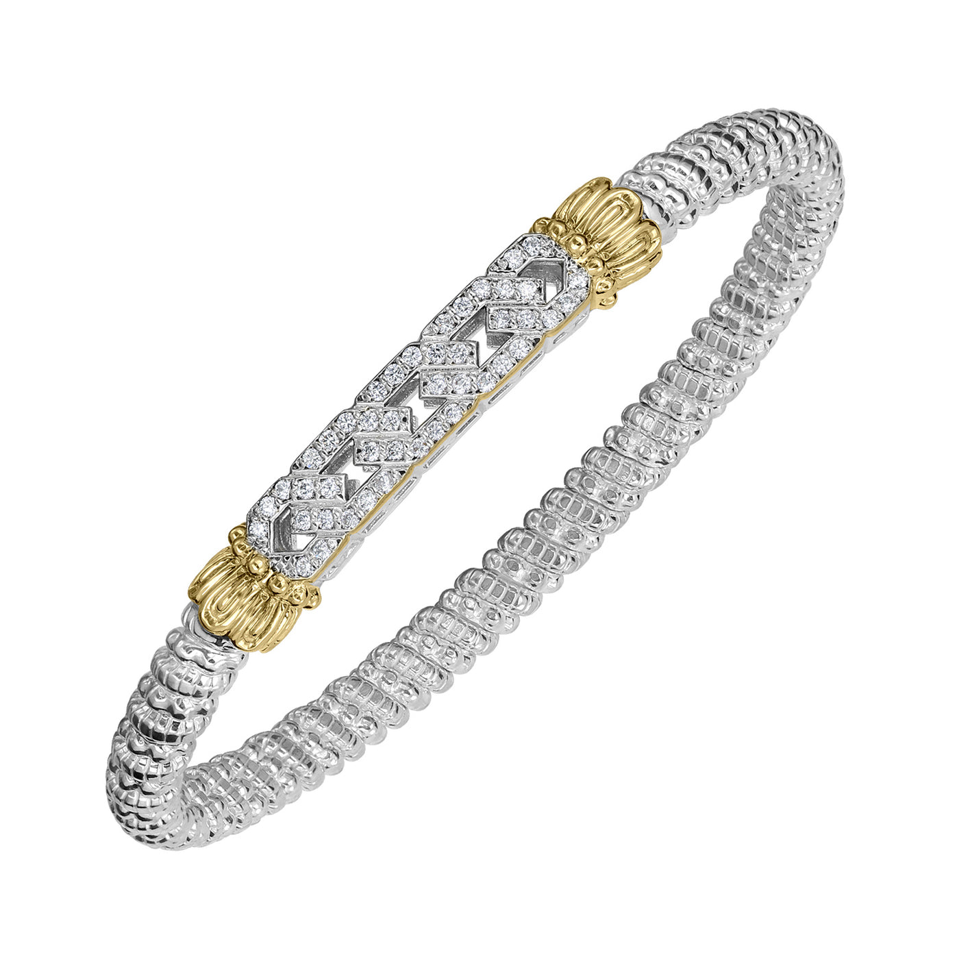 Vahan Sterling Silver and 14k Yellow Gold Moiré Beaded® Bangle Bracelet with Diamonds – 23535D04