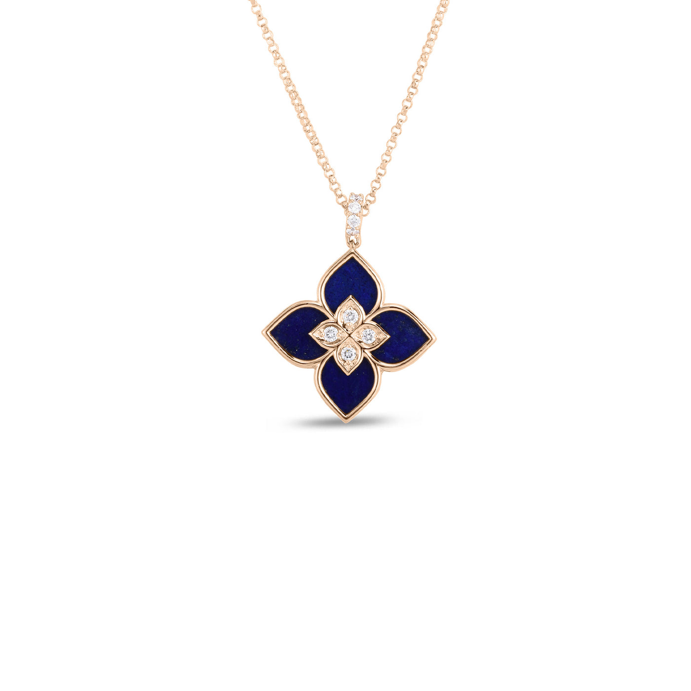 Roberto Coin 18k Rose Gold Venetian Princess Lapis and Diamonds Small Pendant – 7773195AX17XL