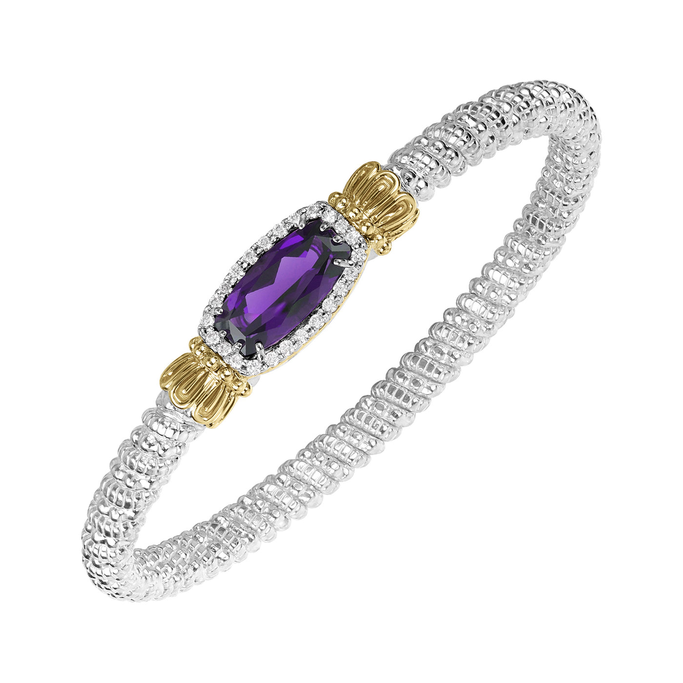 Vahan Sterling Silver and 14k Yellow Gold Moiré Beaded® Bangle Bracelet with Diamonds – 23554DAMY04