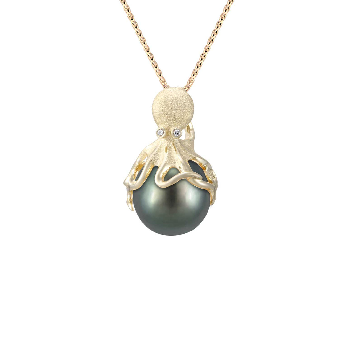 Denny Wong Designs 14k Yellow Gold Octopus Diamonds and Pearl Drop Pendant – UPO-20-T11