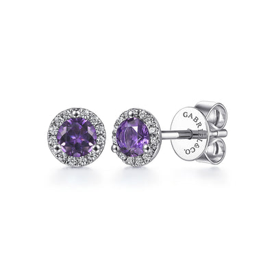 Gabriel & Co. 14k White Gold Lusso Diamond with Amethyst Stud Earrings – EG12372W45AM