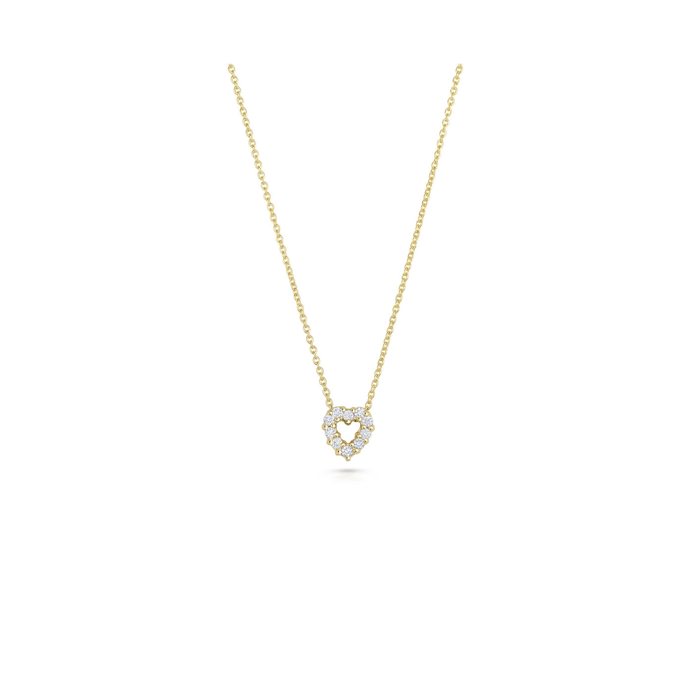 Roberto Coin 18k Yellow Gold Tiny Treasures Diamond Open Heart Pendant Necklace – 001616AYCHX0