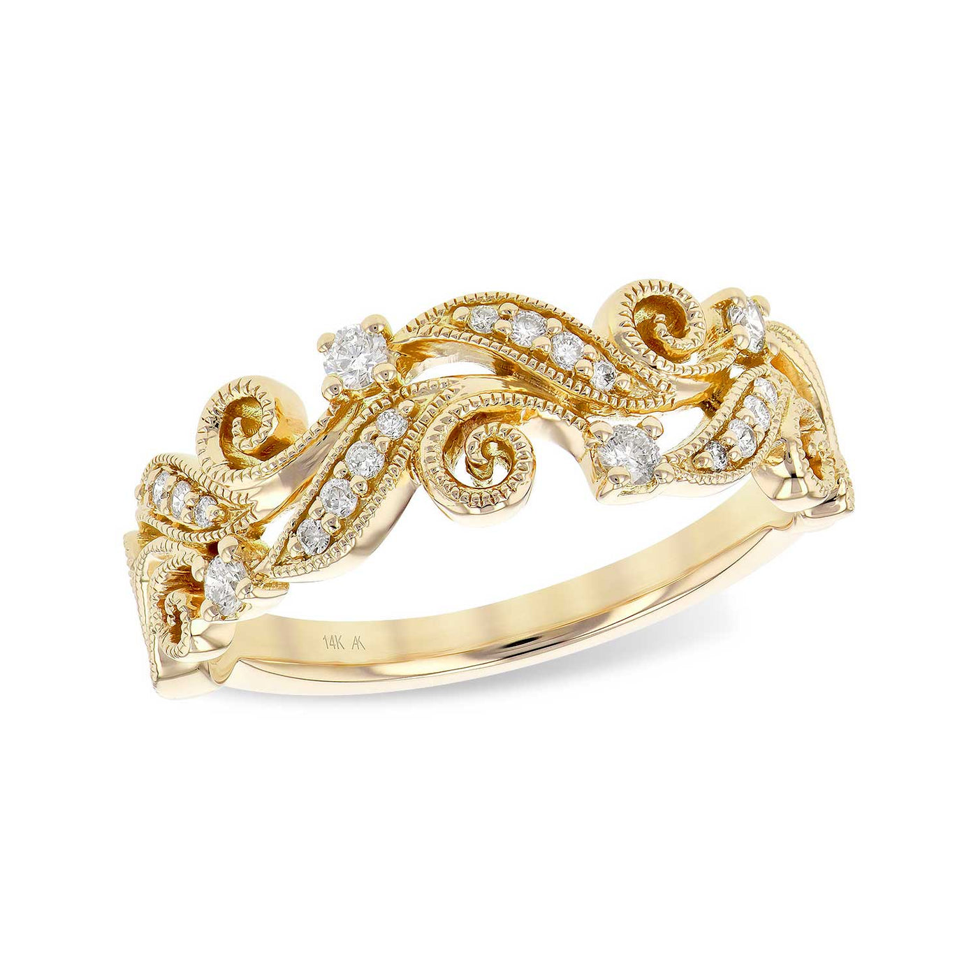 Allison Kaufman 14k Yellow Gold Filigree Diamond Fashion Ring – W2358