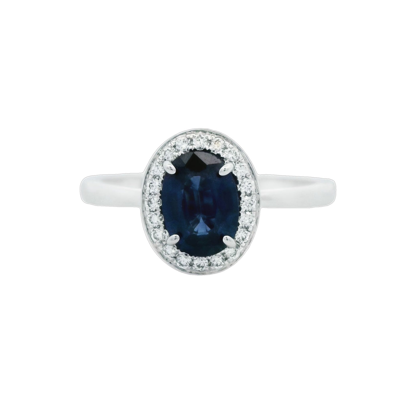 Little Treasury 14k White Gold Diamond and Sapphire Halo Ring – 63750