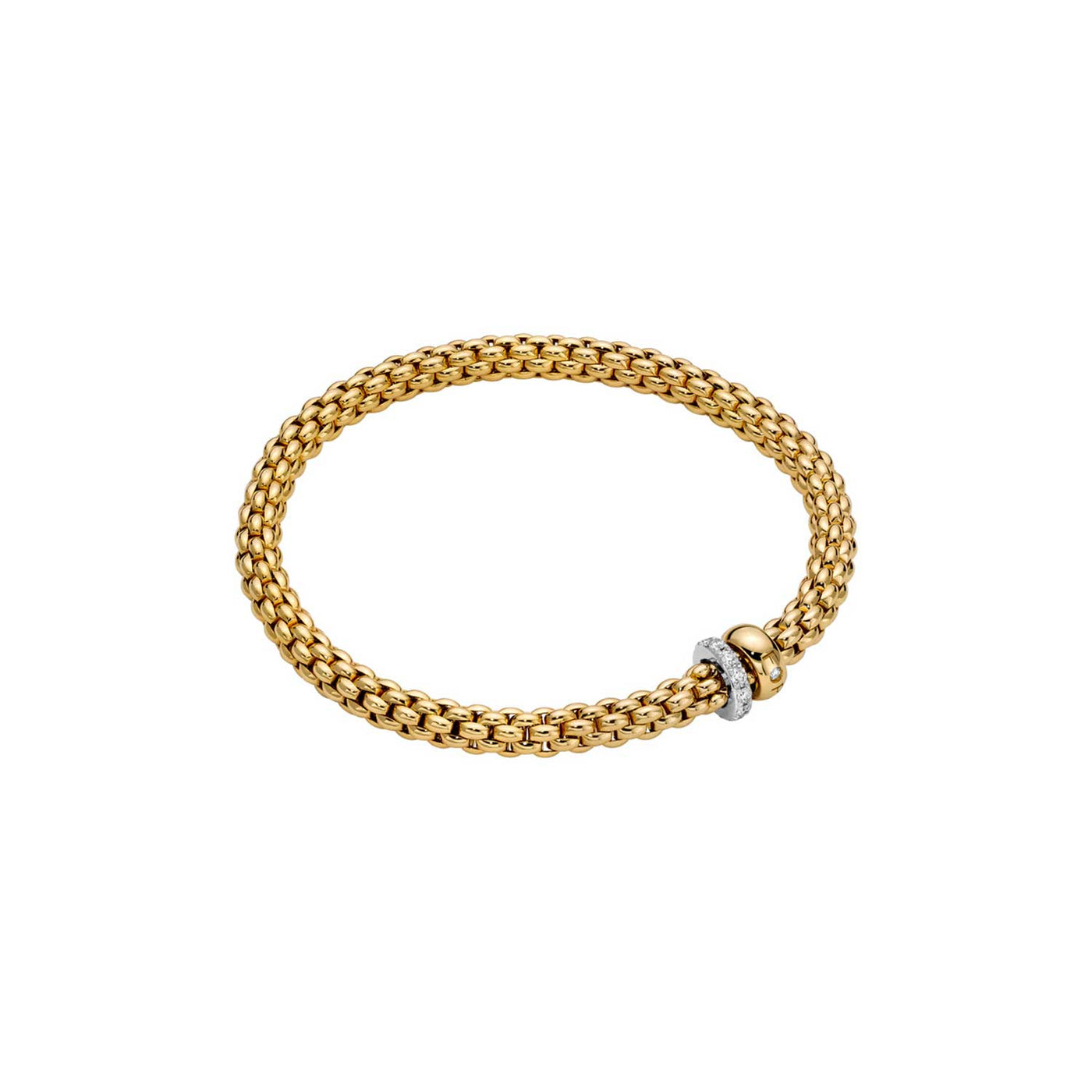 Fope 18k Yellow Gold Flex'It Stretch Bracelet with White & Yellow Gold Diamond Rondels –62406B PAVEM