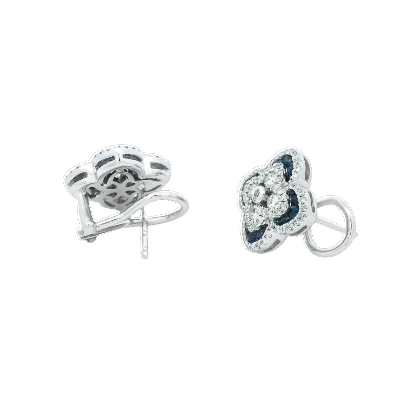Charles Krypell 18k White Gold Diamond with Sapphire Flower Stud Earrings – 1-M347-WS