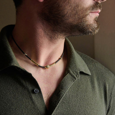 Misani Milano 18k Yellow Gold and Sterling Silver Black Leather Toyama Bay Chain – C2163