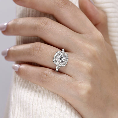 Gabriel & Co. 14k White Gold Cushion Double Halo Diamond Semi-Mount Engagement Ring – ER10754W44JJ.CSCZ