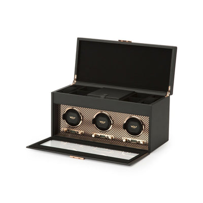 Wolf 1834 Axis Triple Watch Winder with cover and storage – 469416