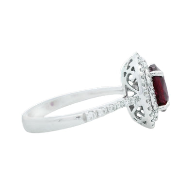Little Treasury 14k White Gold Double Halo Ruby and Diamond Ring – 278001
