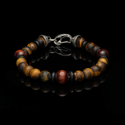 William Henry Dragon Fire II Beaded Bracelet with Red Tiger Eye and Sterling Silver