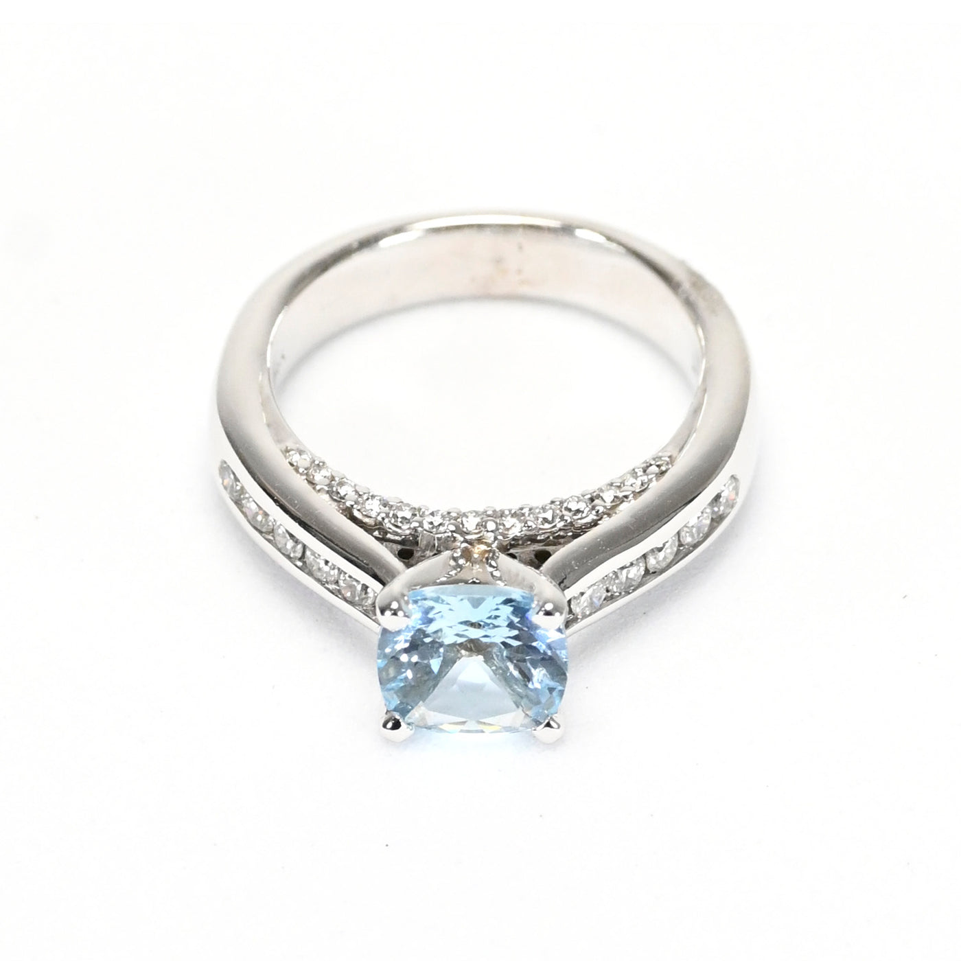 Little Treasury 14k White Gold Solitaire Aquamarine and Diamonds Engagement Ring – 43970