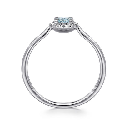 Gabriel & Co. 14k White Gold Diamond and Aquamarine Halo Ring – LR51264W45AQ