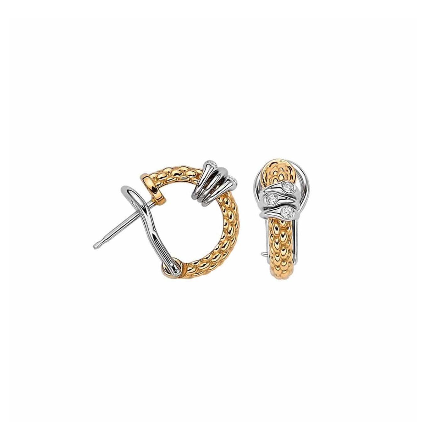 Fope 18k Yellow Gold Prima Drop Fashion Earrings with White Gold Diamond Rondels – OR746 BBR