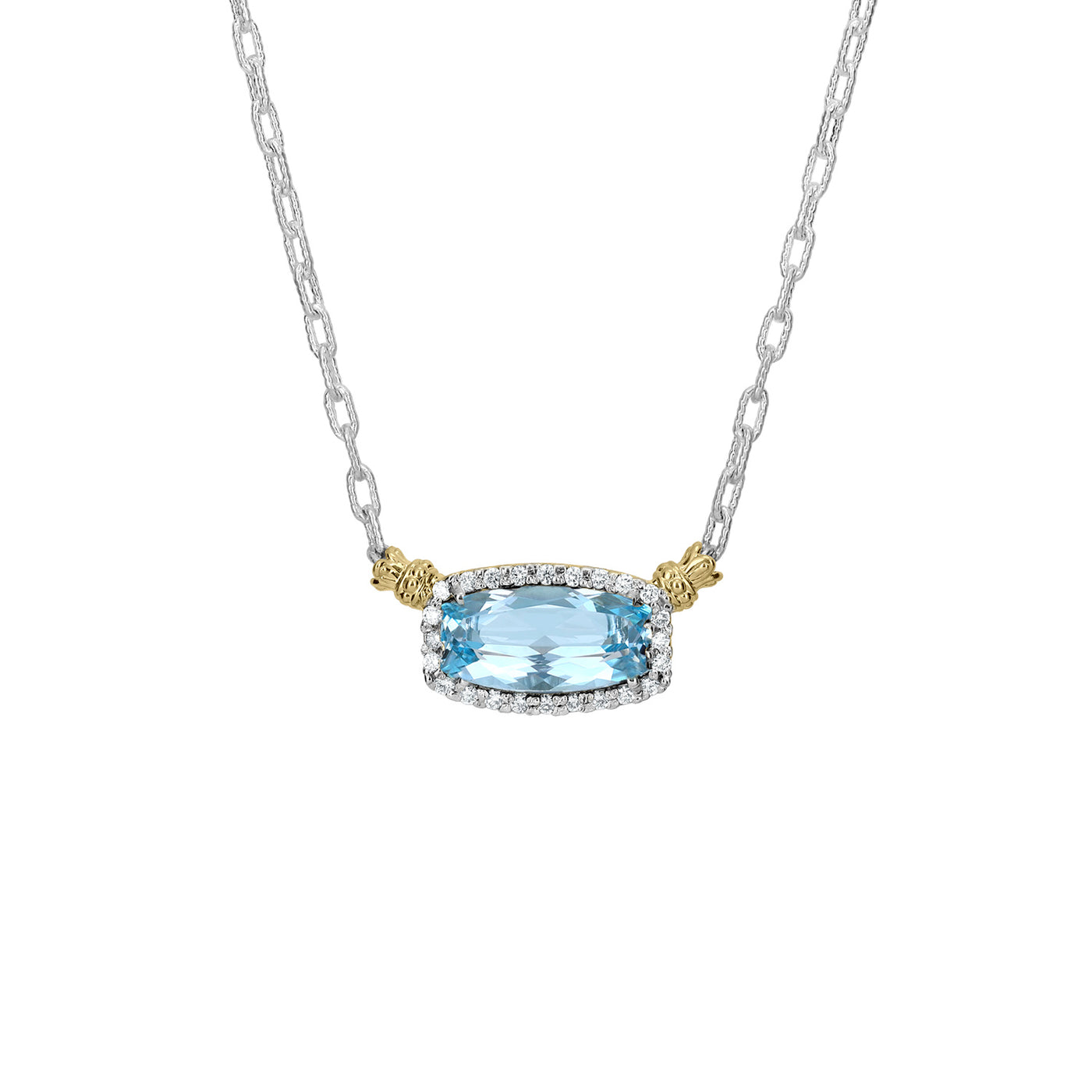 Vahan Sterling Silver and 14k Yellow Gold Blue Topaz and Diamond Halo Necklace – 80548DSBT/18