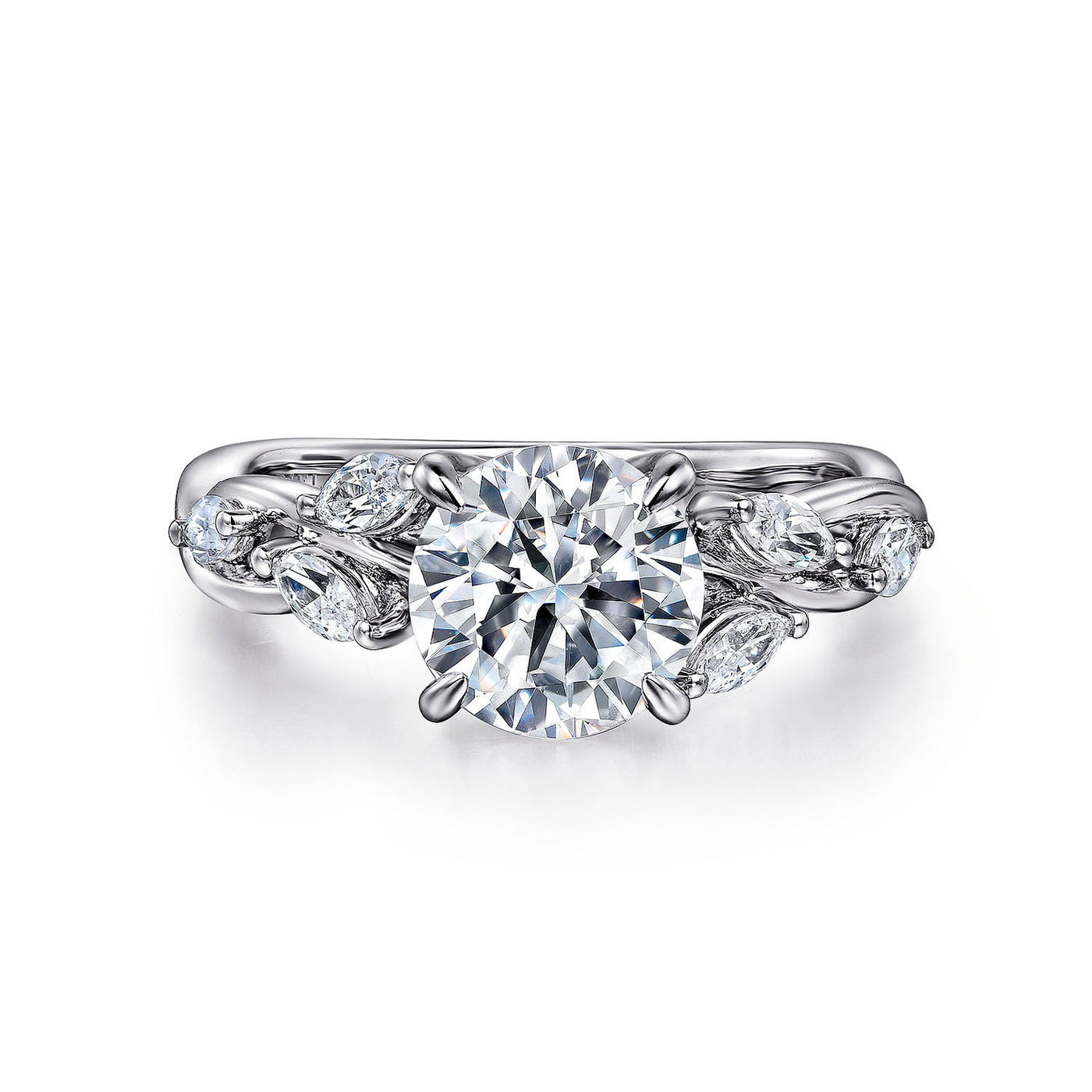 Gabriel & Co. 14k White Gold Floral Round Diamond Semi-Mount Engagement Ring – ER16195R6W43JJ.CSCZ