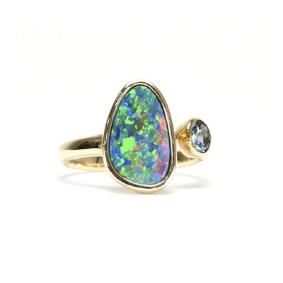 14kYellow Gold Opal Doublet/Blue Zircon Ring by Parlé
