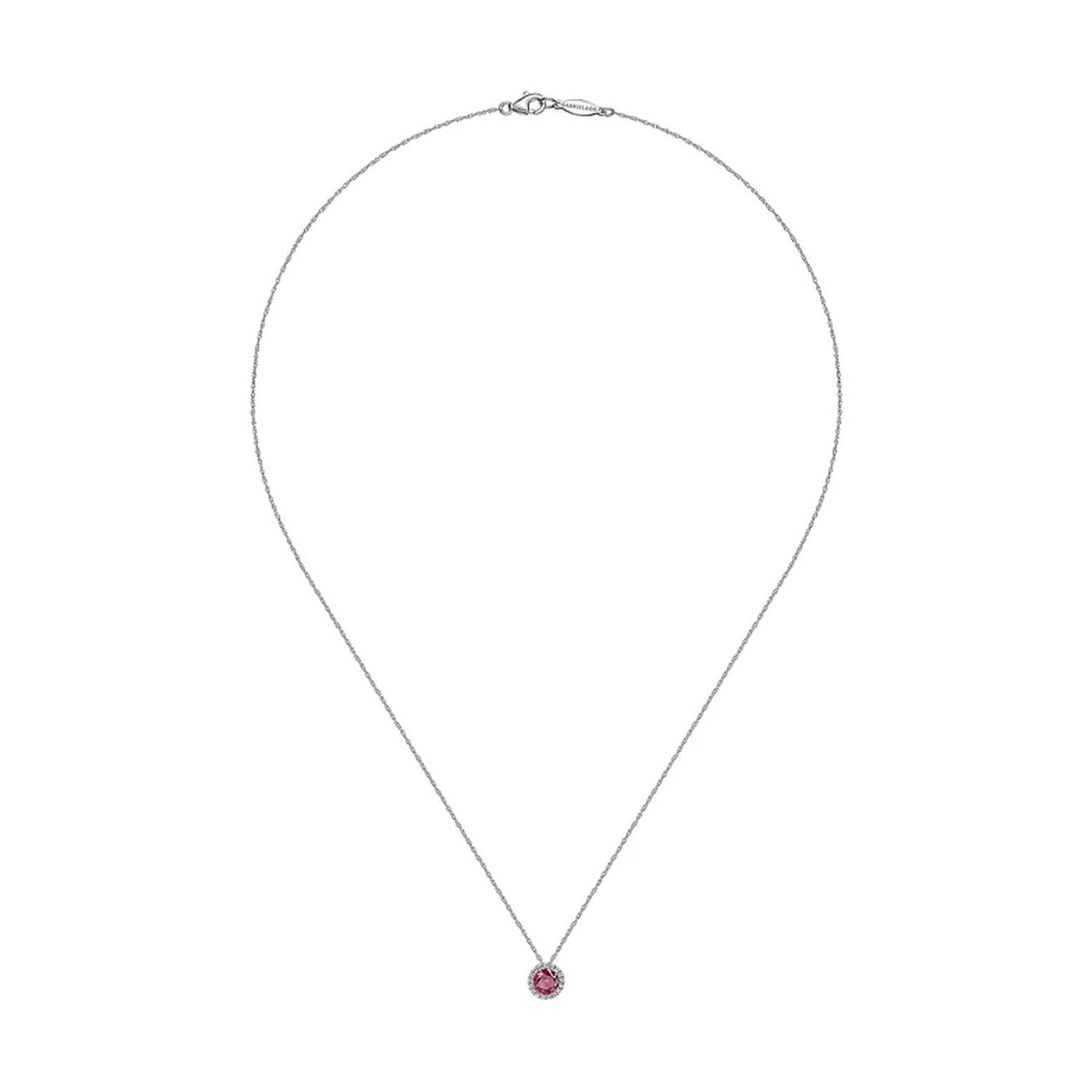 Gabriel & Co. 14k White Gold Halo Diamonds and Ruby Necklace – NK2824W45RA