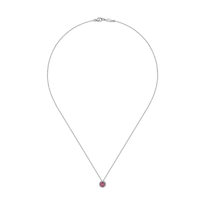 Gabriel & Co. 14k White Gold Halo Diamonds and Ruby Necklace – NK2824W45RA