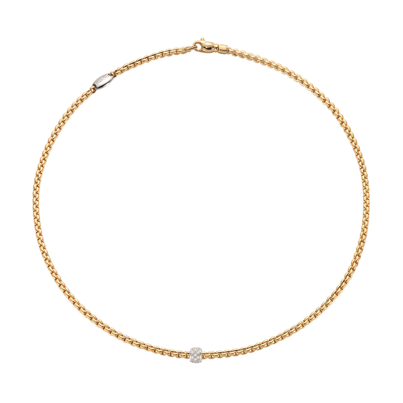 Fope 18k Yellow Gold Eka Tiny 0.19TWT Diamonds Rondel Necklace – 730C Pave