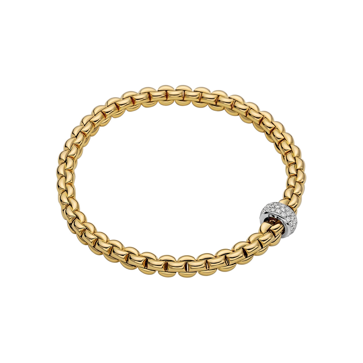 Fope 18k Yellow Gold Flex'It Stretch Bracelet with White Gold Diamond Rondel – 721B PAVEM