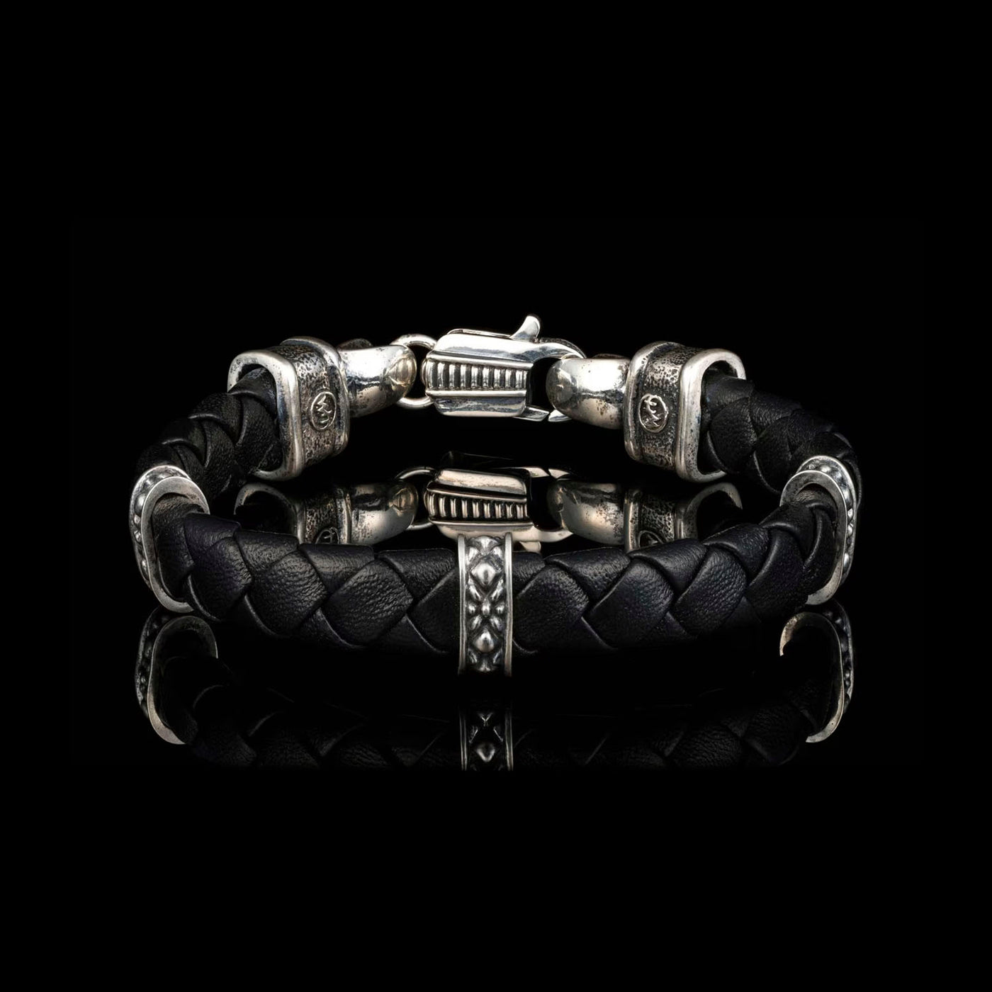 William Henry Norn Black Braided Lambskin Leather Bracelet - LB14 S - BLK -LG
