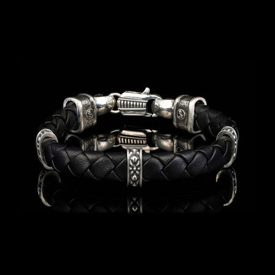 William Henry Norn Black Braided Lambskin Leather Bracelet - LB14 S - BLK -LG