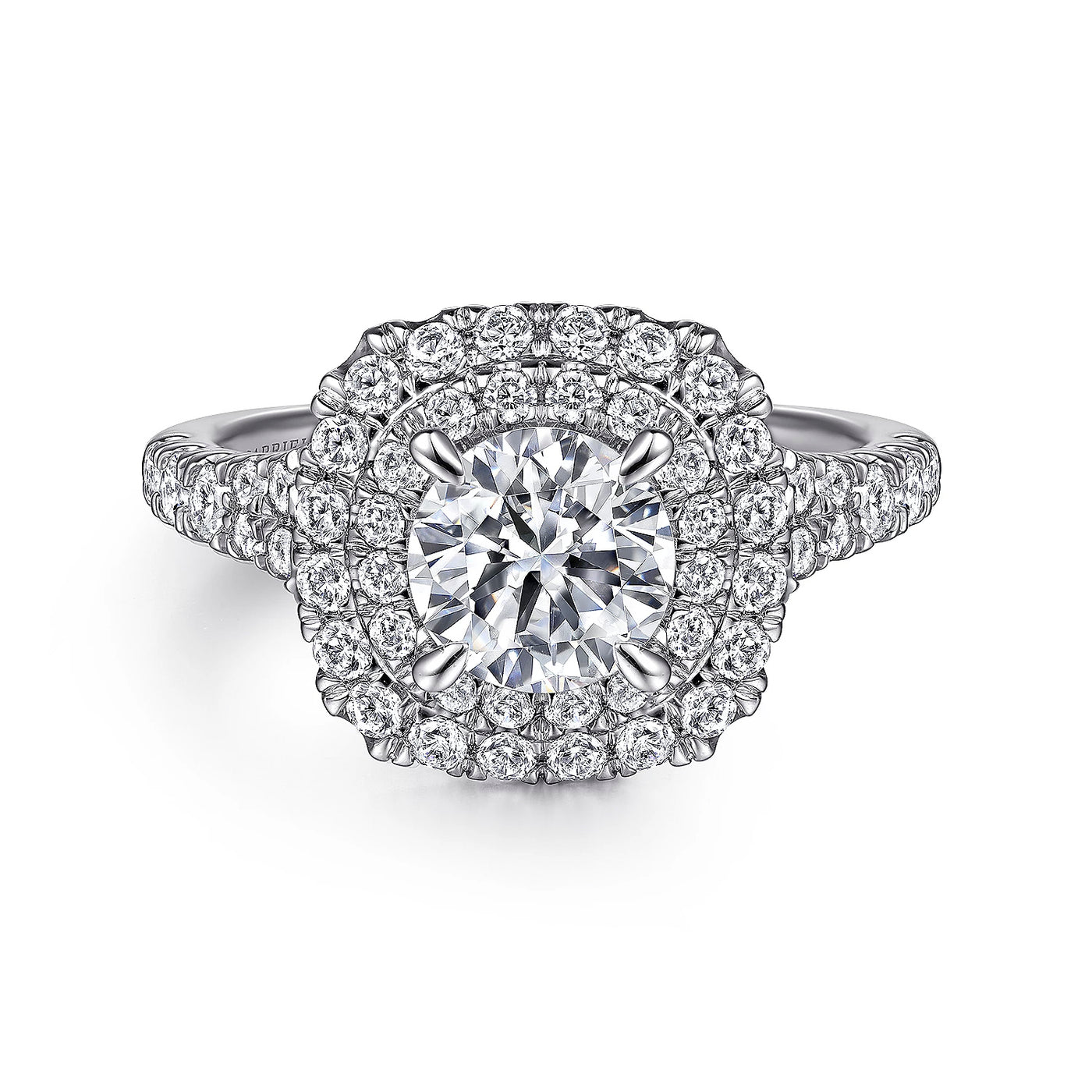 Gabriel & Co. 14k White Gold Cushion Double Halo Diamond Semi-Mount Engagement Ring – ER10754W44JJ.CSCZ