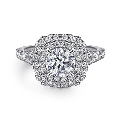 Gabriel & Co. 14k White Gold Cushion Double Halo Diamond Semi-Mount Engagement Ring – ER10754W44JJ.CSCZ