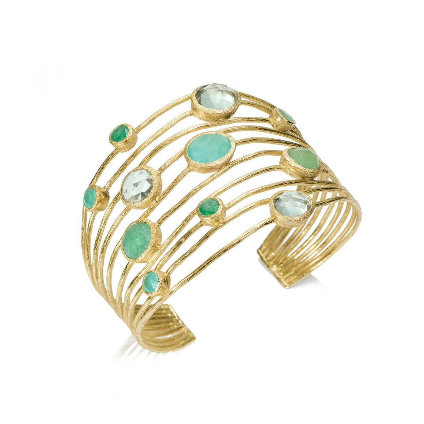 Jorge Revilla Sterling Silver 18k Yellow Gold Vermeil Shade Amethyst and Chalcedonies Bangle – PU-129-05AVCAO