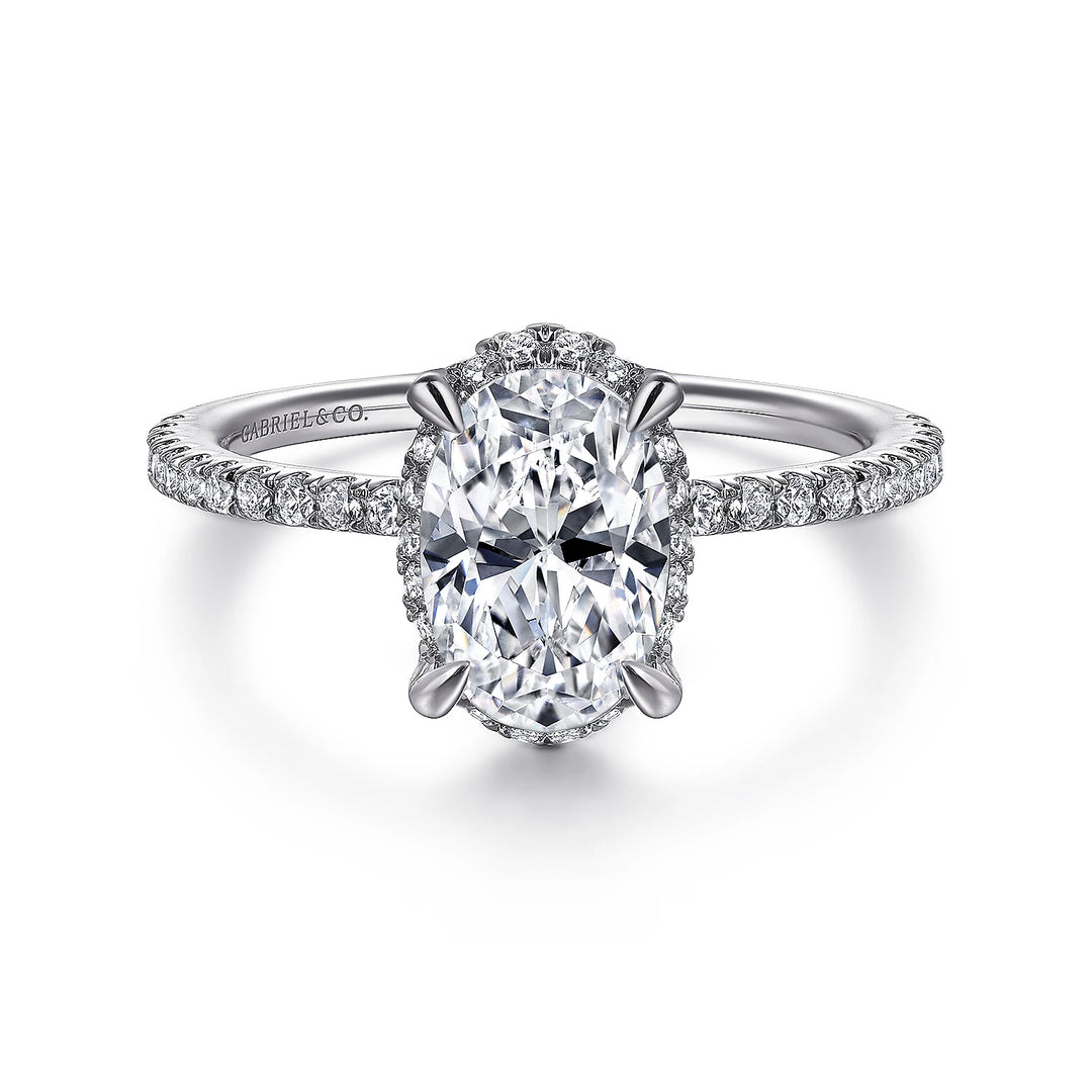 Gabriel & Co. 14k White Gold Oval Hidden Halo Diamond Semi