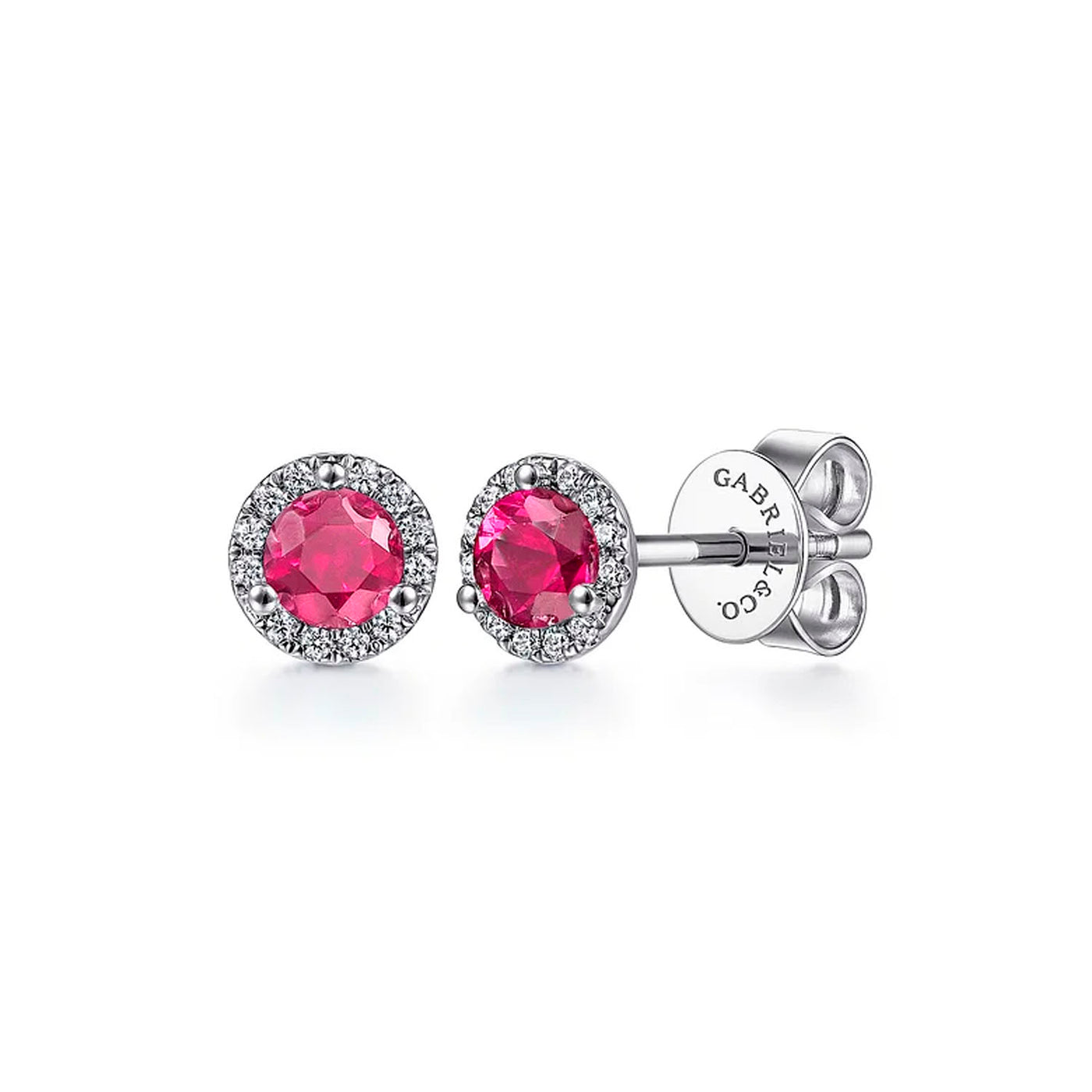 Gabriel & Co. 14k White Gold Lusso Color Round Halo Diamonds with Ruby Earrings – EG12372W45RA