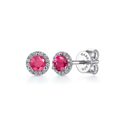 Gabriel & Co. 14k White Gold Lusso Color Round Halo Diamonds with Ruby Earrings – EG12372W45RA