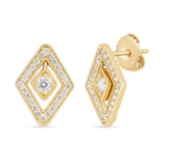 Roberto Coin 18k Yellow Gold Diamante Rectangular Diamond Stud Earrings – 11148AYERX0