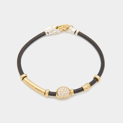 Misani Milano 18k Yellow Gold and Sterling Silver Black Leather Toyama Bay Chain – B649