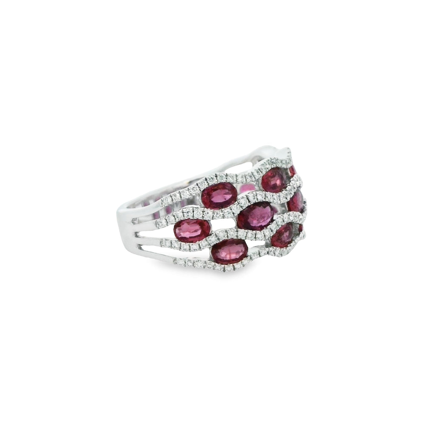 Prima Diamond 14k White Gold Diamonds and Rubies Contemporary Ring – PR2251DR