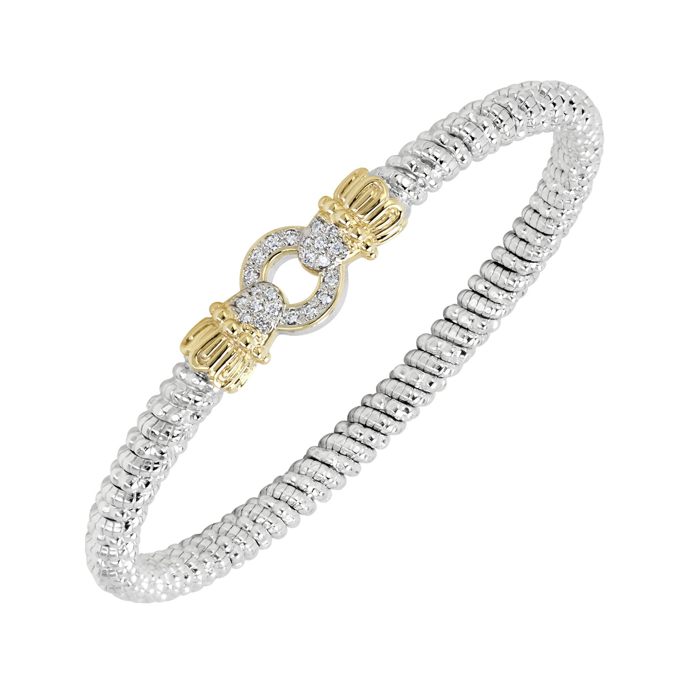 Vahan Sterling Silver and 14k Yellow Gold Moiré Beaded® Bangle Bracelet with Diamonds – 22837D04