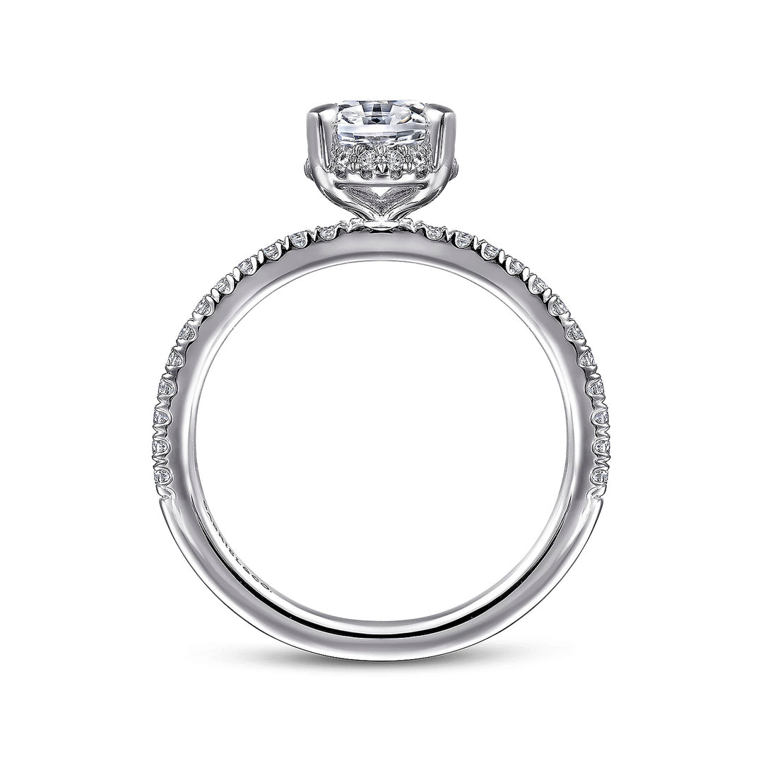Gabriel & Co. 14k White Gold Oval Hidden Halo Diamond Semi
