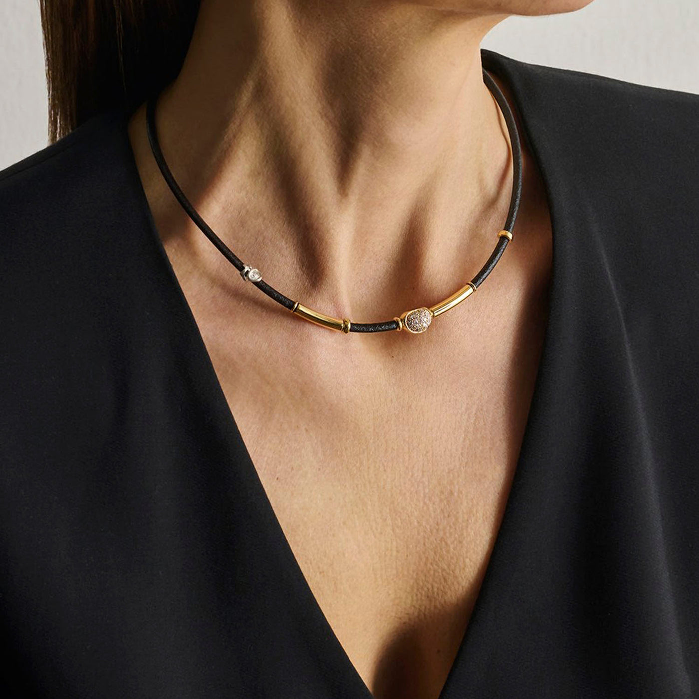 Misani Milano 18k Yellow Gold and Sterling Silver Black Leather Toyama Bay Chain – C2163