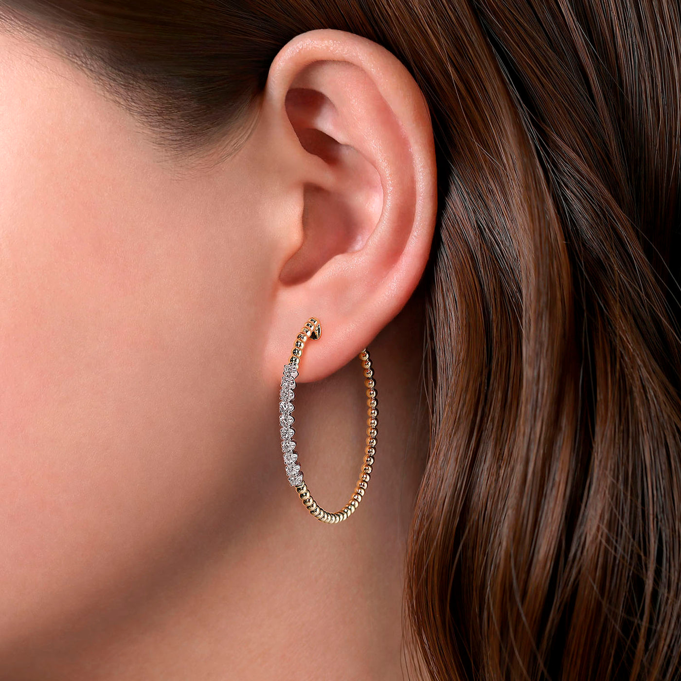 Gabriel & Co. 14k Yellow Gold Bujukan Round Diamond Hoop Earrings – EG13970Y45JJ
