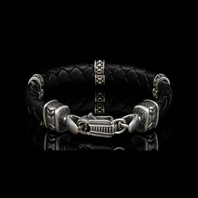 William Henry Norn Black Braided Lambskin Leather Bracelet - LB14 S - BLK -LG