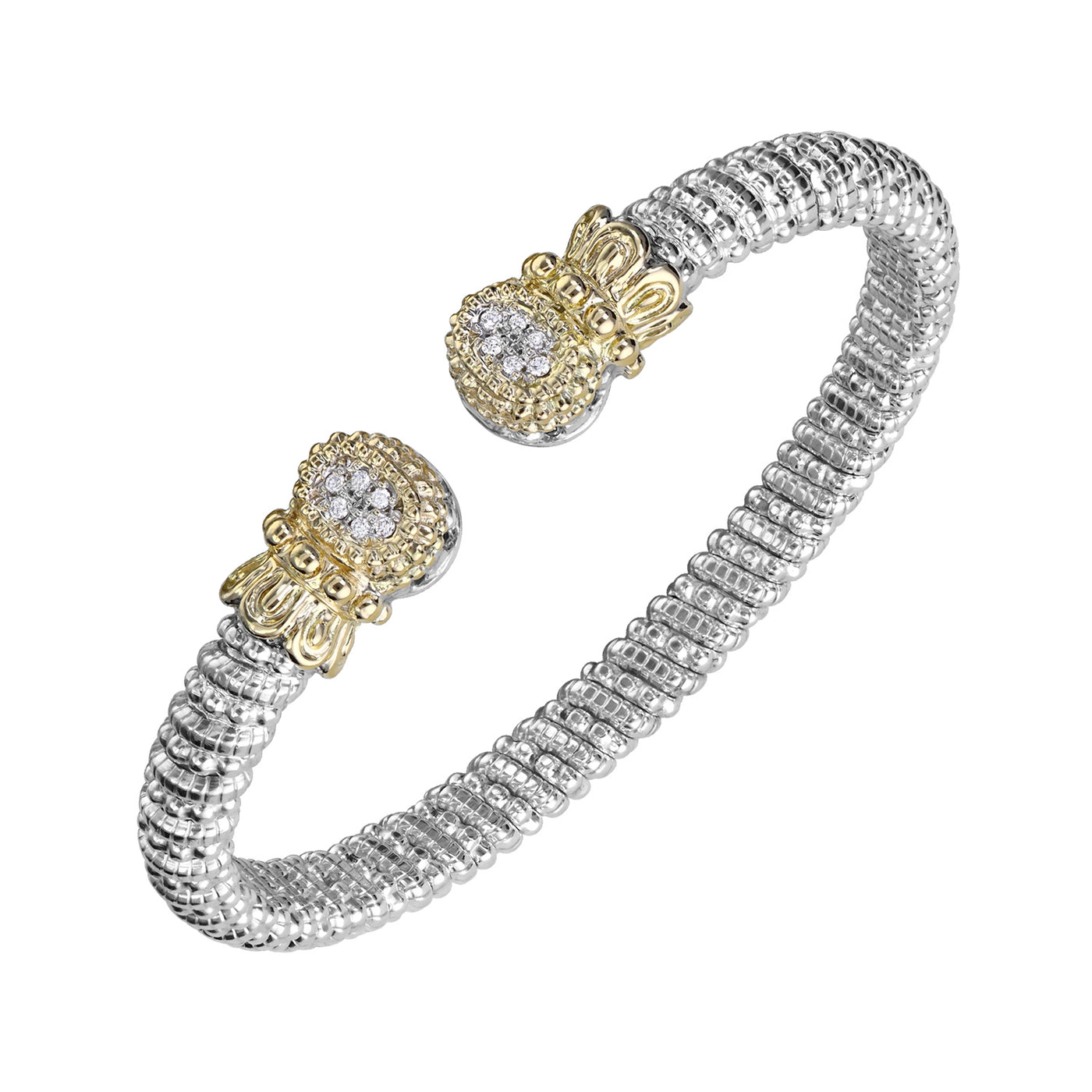 Vahan Sterling Silver and 14k Yellow Gold Moiré Beaded® Cuff Bracelet with Diamonds – 21646D