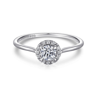 Gabriel & Co. 14k White Gold White Sapphire and Diamond Halo Ring – LR51264W45WS